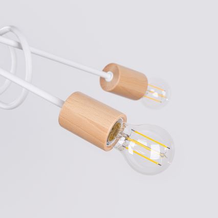 Kiinteä kattokruunu EMBER 5xE27/15W/230V valkoinen/beige/pyökki