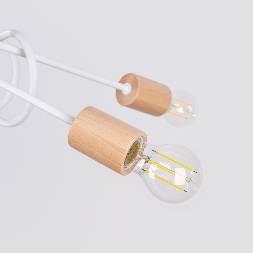 Kiinteä kattokruunu EMBER 5xE27/15W/230V valkoinen/beige/pyökki