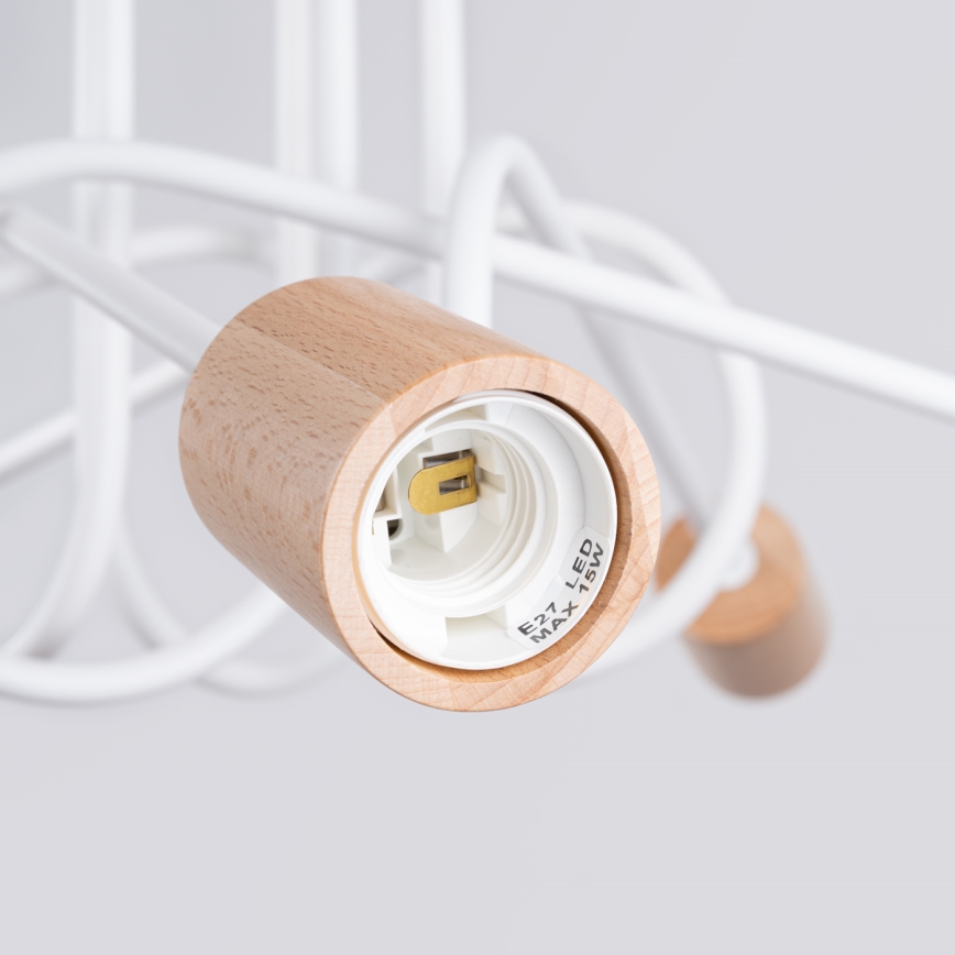 Kiinteä kattokruunu EMBER 5xE27/15W/230V valkoinen/beige/pyökki