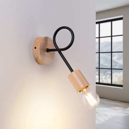 Seinävalaisin EMBER 1xE27/15W/230V musta/beige/pyökki