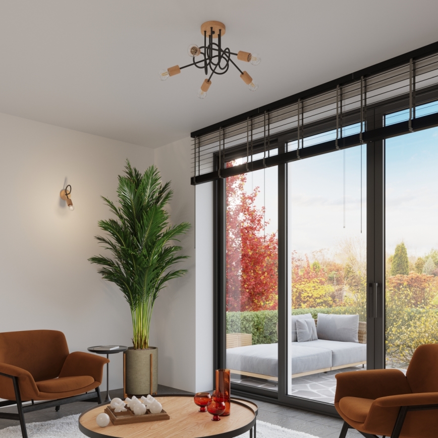 Seinävalaisin EMBER 1xE27/15W/230V musta/beige/pyökki