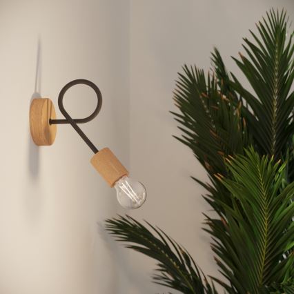 Seinävalaisin EMBER 1xE27/15W/230V musta/beige/pyökki