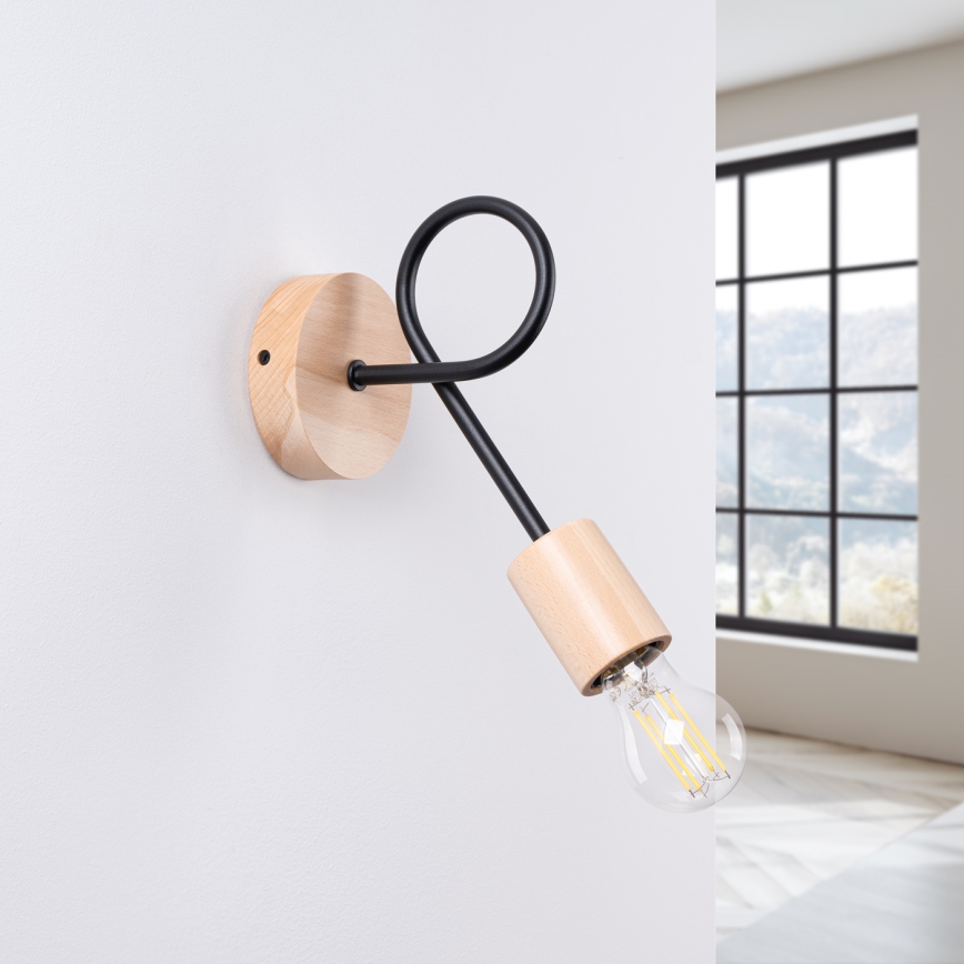 Seinävalaisin EMBER 1xE27/15W/230V musta/beige/pyökki