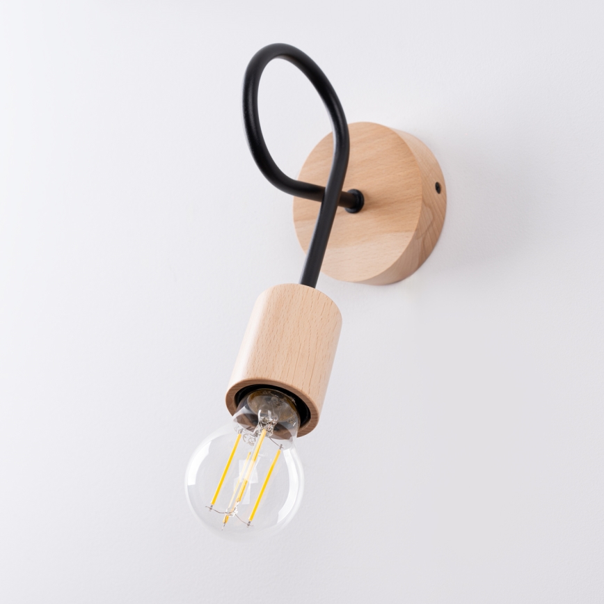 Seinävalaisin EMBER 1xE27/15W/230V musta/beige/pyökki
