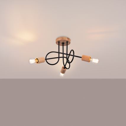Kiinteä kattokruunu EMBER 3xE27/15W/230V musta/beige/pyökki