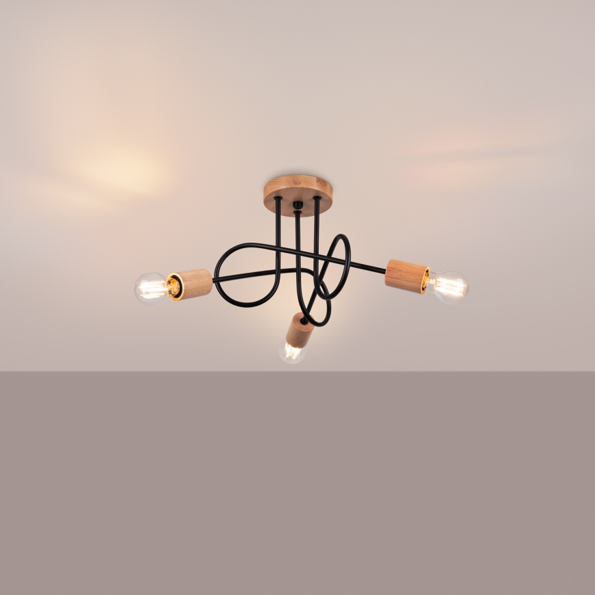 Kiinteä kattokruunu EMBER 3xE27/15W/230V musta/beige/pyökki