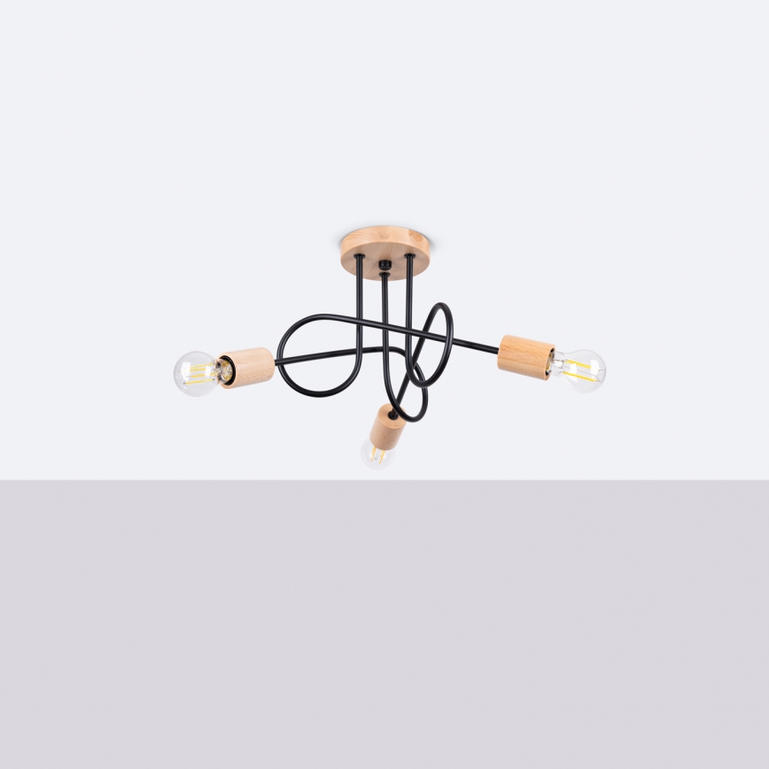 Kiinteä kattokruunu EMBER 3xE27/15W/230V musta/beige/pyökki