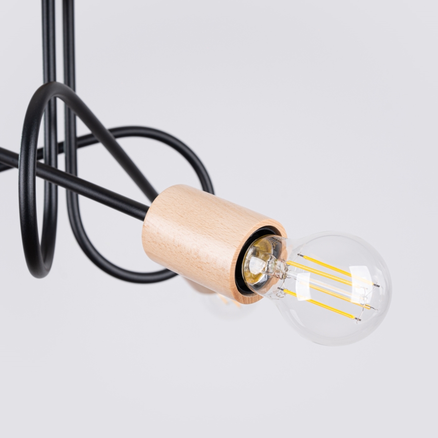 Kiinteä kattokruunu EMBER 3xE27/15W/230V musta/beige/pyökki