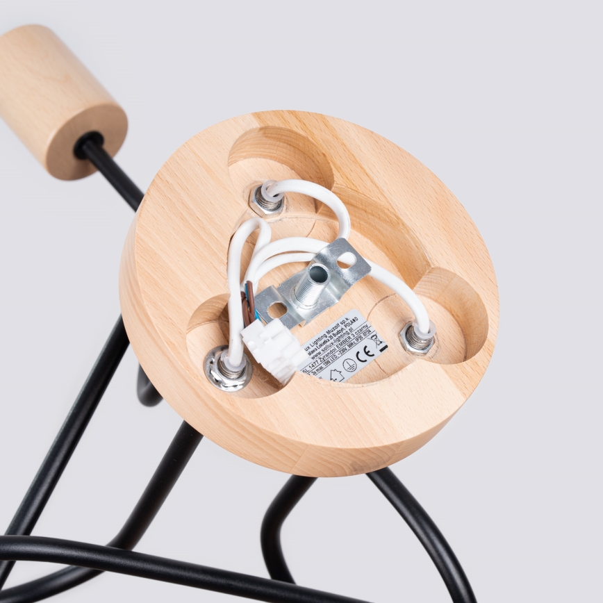 Kiinteä kattokruunu EMBER 3xE27/15W/230V musta/beige/pyökki