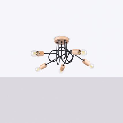 Kiinteä kattokruunu EMBER 5xE27/15W/230V musta/beige/pyökki