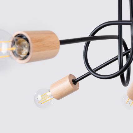 Kiinteä kattokruunu EMBER 5xE27/15W/230V musta/beige/pyökki