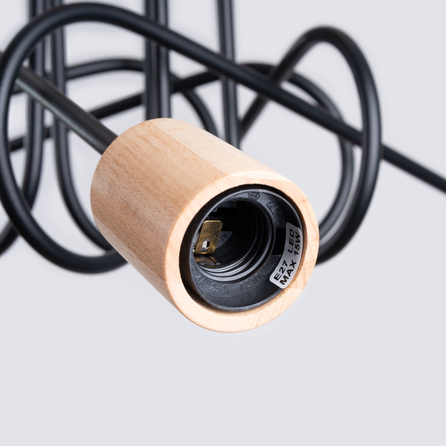 Kiinteä kattokruunu EMBER 5xE27/15W/230V musta/beige/pyökki