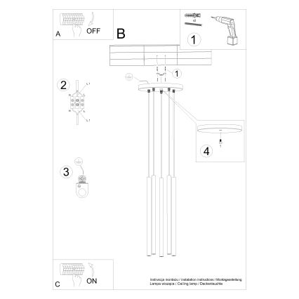 Kattokruunu johdossa PASTELO 5xG9/8W/230V kerma