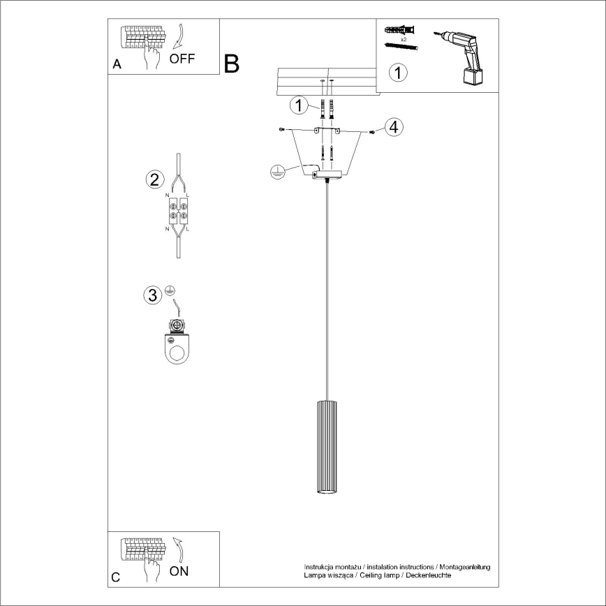 Kattokruunu johdossa KARBON 1xGU10/10W/230V musta