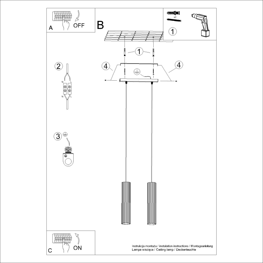 Kattokruunu johdossa KARBON 2xGU10/10W/230V kerma
