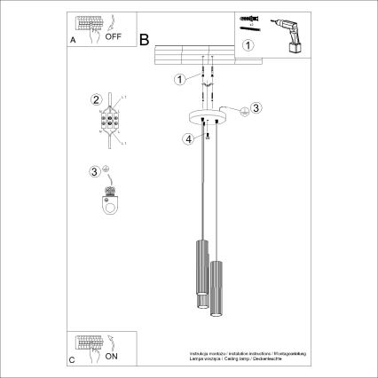 Kattokruunu johdossa KARBON 3xGU10/10W/230V kerma