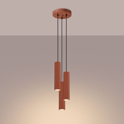 Kattokruunu johdossa KARBON 3xGU10/10W/230V punainen