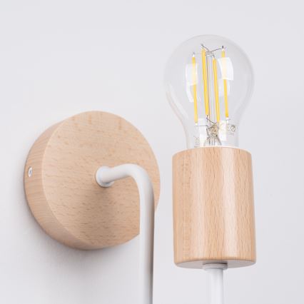 Seinävalaisin TIMBO 1xE27/15W/230V valkoinen/beige/pyökki