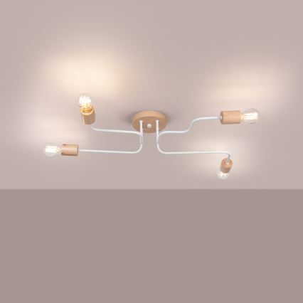 Kiinteä kattokruunu TIMBO 4xE27/15W/230V valkoinen/beige/pyökki