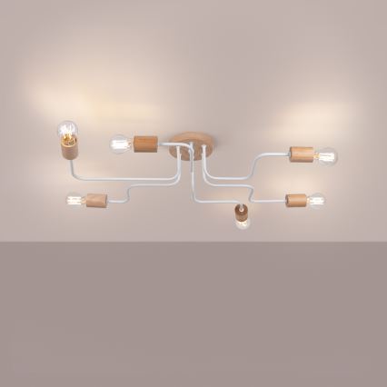 Kiinteä kattokruunu TIMBO 6xE27/15W/230V valkoinen/beige/pyökki