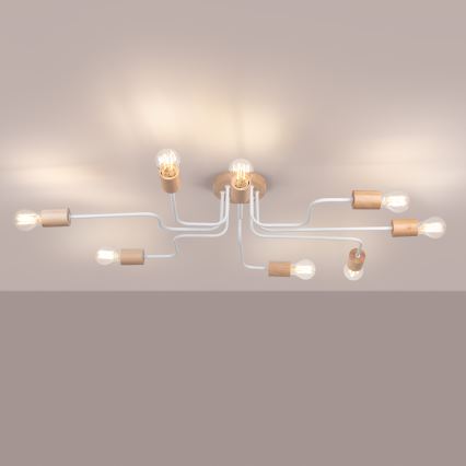 Kiinteä kattokruunu TIMBO 8xE27/15W/230V valkoinen/beige/pyökki