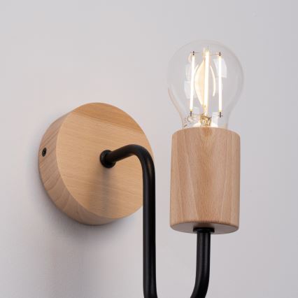 Seinävalaisin TIMBO 1xE27/15W/230V musta/beige/pyökki