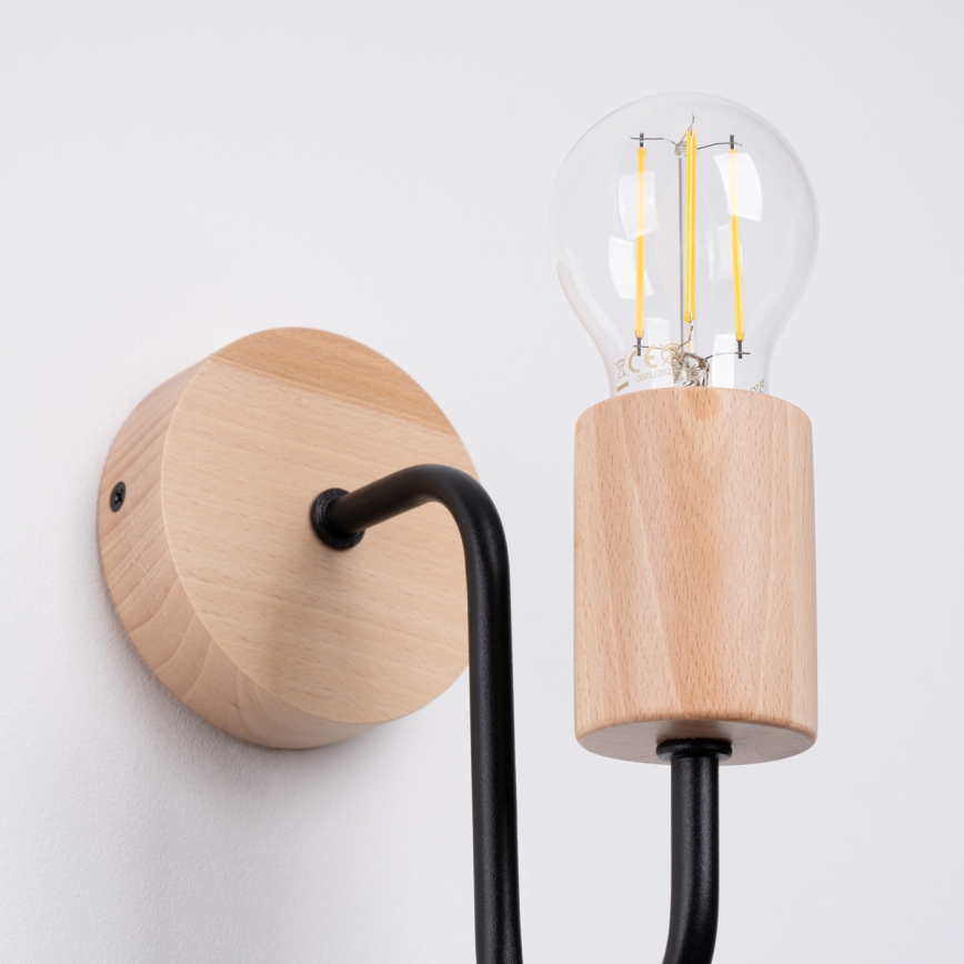Seinävalaisin TIMBO 1xE27/15W/230V musta/beige/pyökki