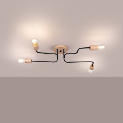 Kiinteä kattokruunu TIMBO 4xE27/15W/230V musta/beige/pyökki