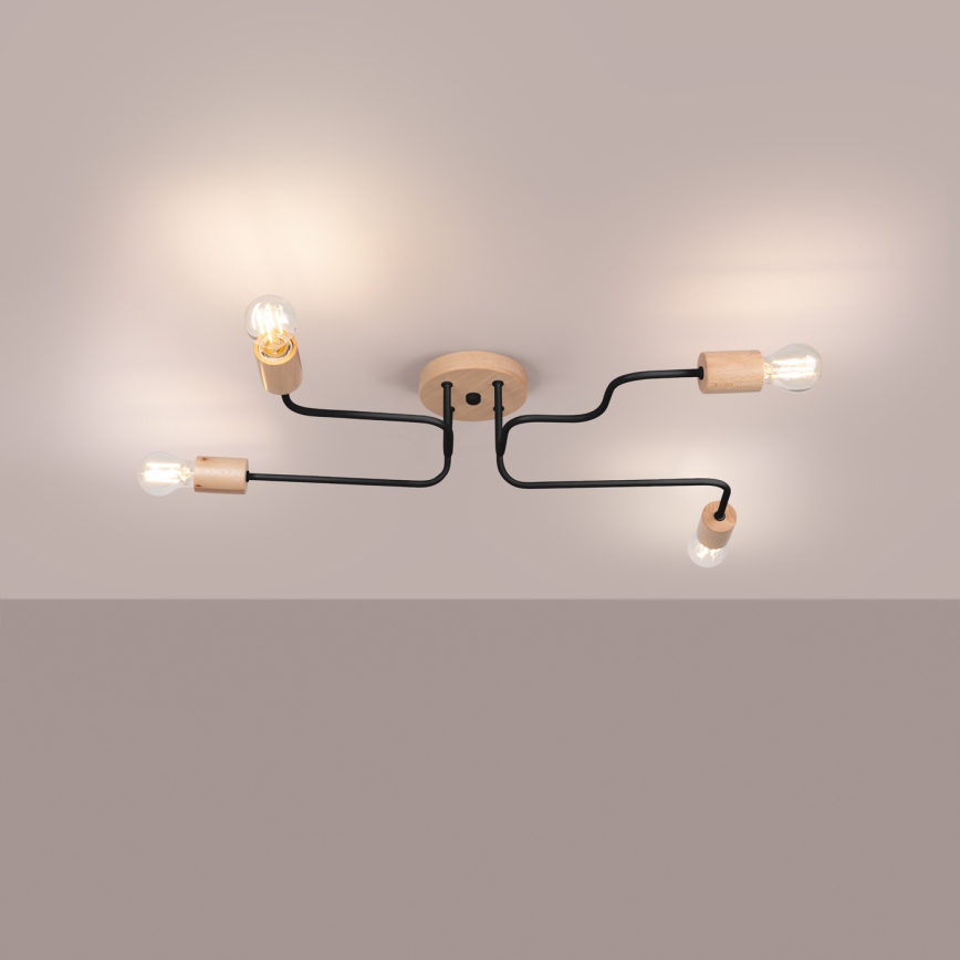 Kiinteä kattokruunu TIMBO 4xE27/15W/230V musta/beige/pyökki