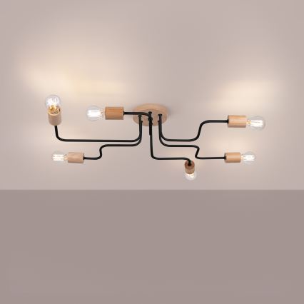 Kiinteä kattokruunu TIMBO 6xE27/15W/230V musta/beige/pyökki