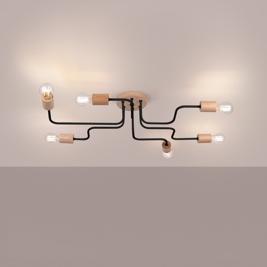 Kiinteä kattokruunu TIMBO 6xE27/15W/230V musta/beige/pyökki
