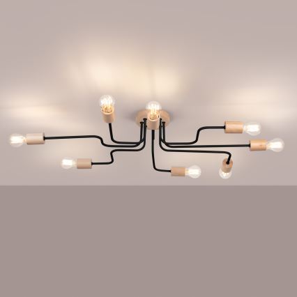 Kiinteä kattokruunu TIMBO 8xE27/15W/230V musta/beige/pyökki