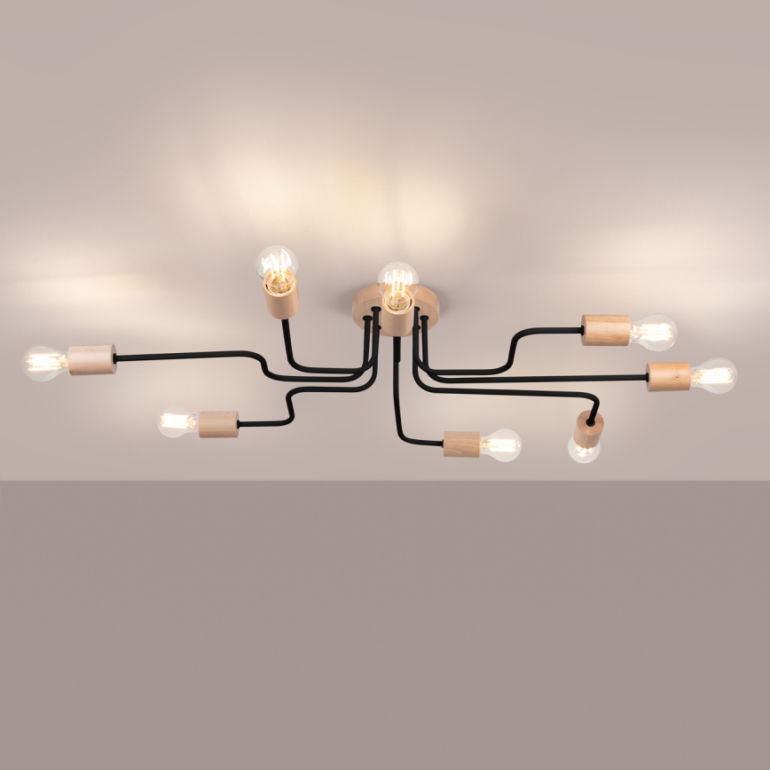 Kiinteä kattokruunu TIMBO 8xE27/15W/230V musta/beige/pyökki