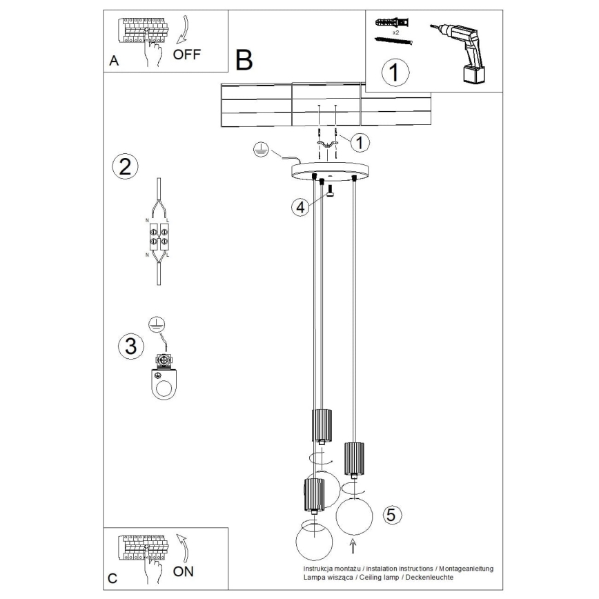 Kattokruunu johdossa HALO 3xG9/8W/230V halkaisija 25 cm kerma