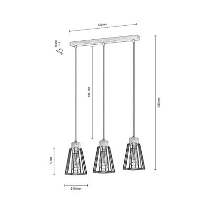 Spot-Light - Kattokruunu johdossa ORAZIO 3xE27/60W/230V tammi