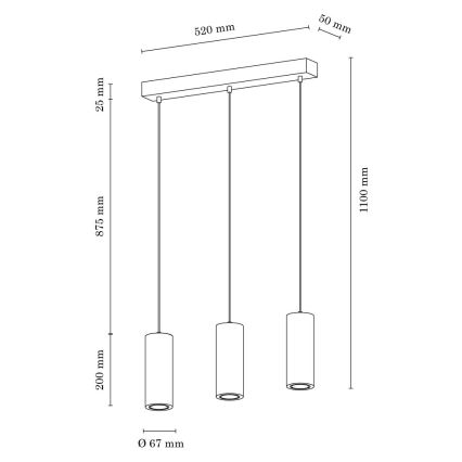 LED-kattokruunu johdossa PIPE 3xGU10/5W/230V matta tammi - FSC-sertifioitu
