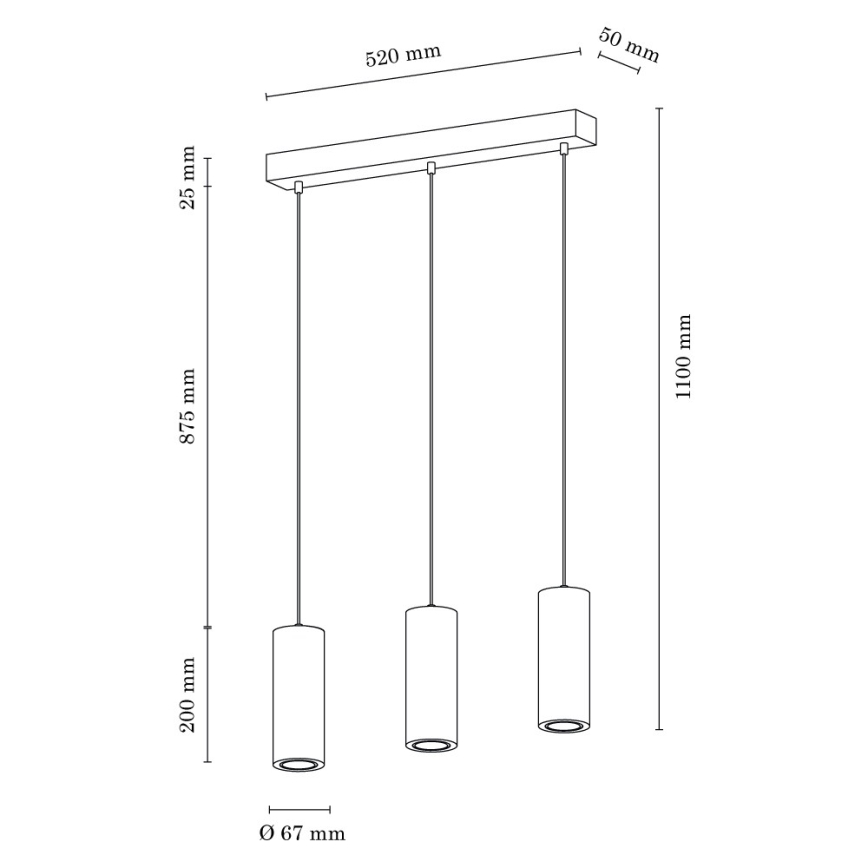 LED-kattokruunu johdossa PIPE 3xGU10/5W/230V matta tammi - FSC-sertifioitu