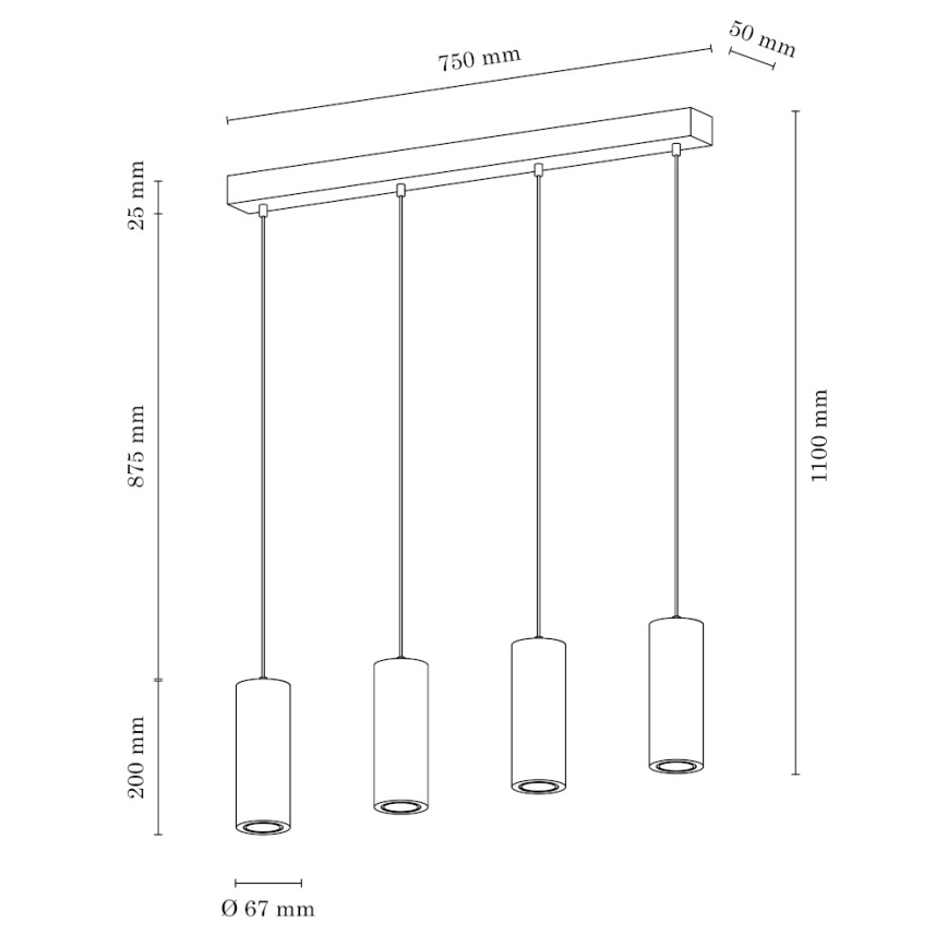 LED-kattokruunu johdossa PIPE 4xGU10/5W/230V matta tammi - FSC-sertifioitu