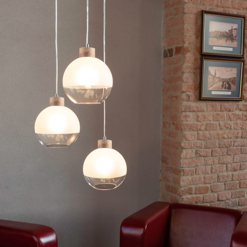 Kattokruunu narulla LINEA 3xE27/60W/230V tammi - FSC-sertifioitu