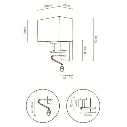 LED Joustava valo BOHO 1xE27/25W + LED/1W/230V tammi