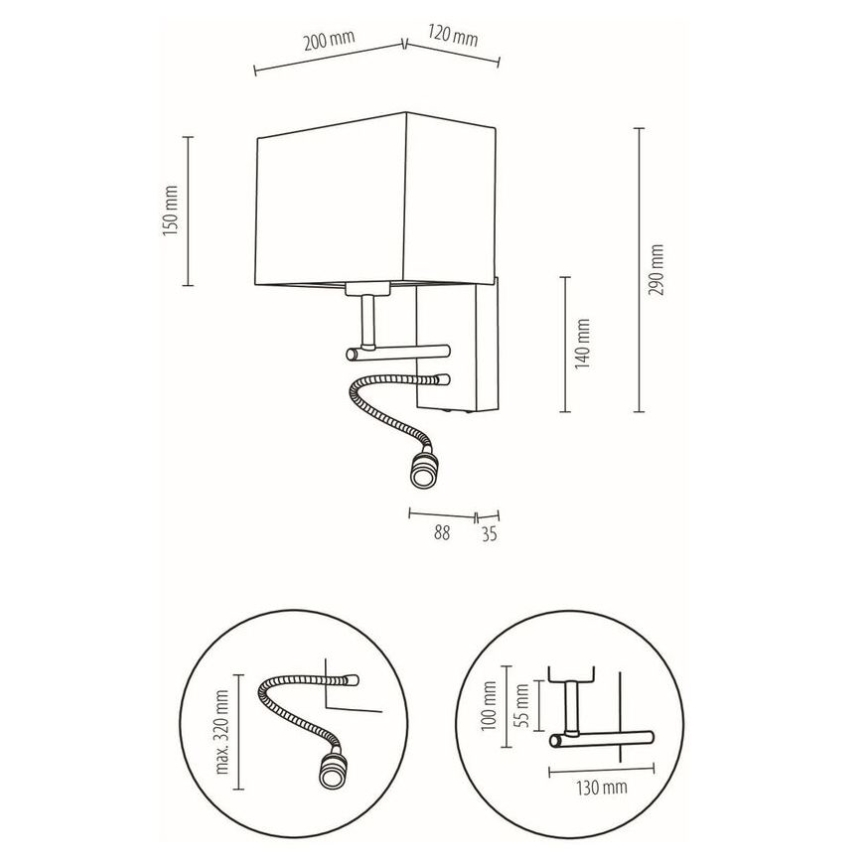 LED Joustava valo BOHO 1xE27/25W + LED/1W/230V tammi