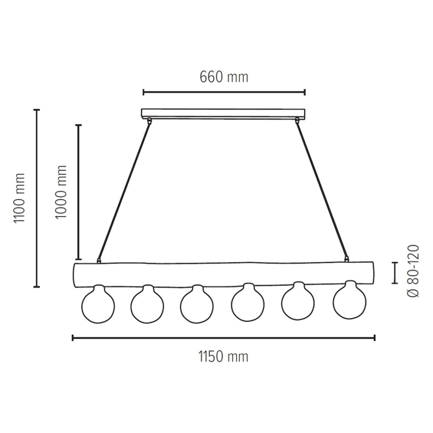 Kattokruunu johdossa TRABO 6xE27/60W/230V mänty - FSC-sertifioitu