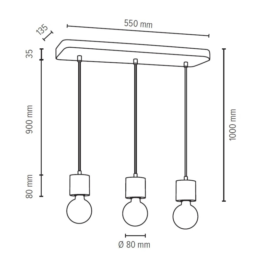 Kattokruunu johdossa STRONG 3xE27/60W/230V betoni - FSC sertifioitu
