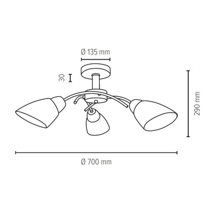 Pinta-asennettava kattokruunu VILETTA 3xE27/60W/230V tammi - FSC-sertifioitu