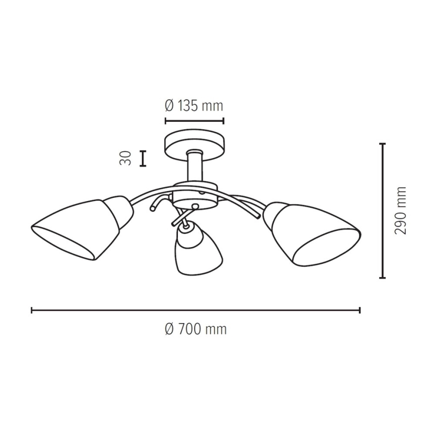 Pinta-asennettava kattokruunu VILETTA 3xE27/60W/230V tammi - FSC-sertifioitu
