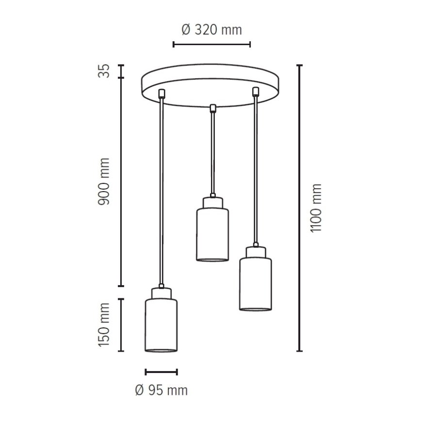 Kattokruunu johdossa KARLA 3xE27/60W/230V betoni - FSC-sertifioitu