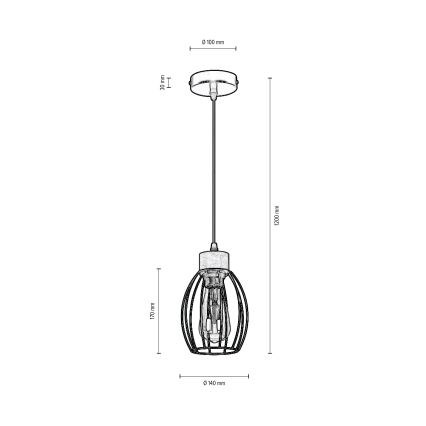 Kattokruunu johdossa GUNNAR 1xE27/60W/230V tammi