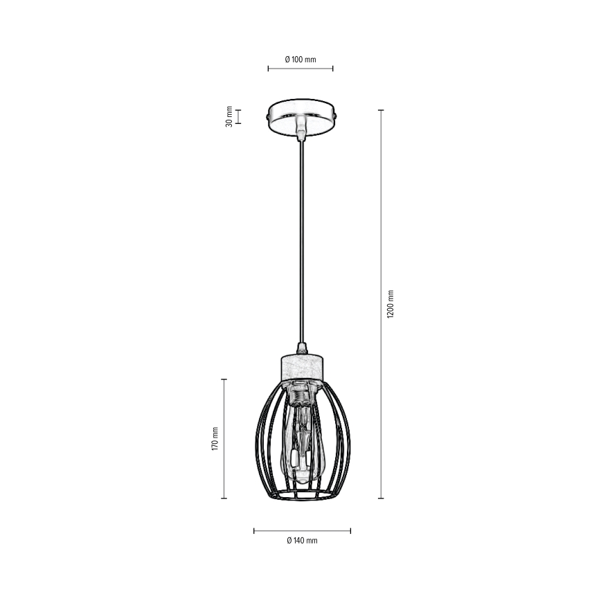Kattokruunu johdossa GUNNAR 1xE27/60W/230V tammi