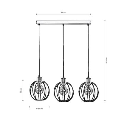 Kattokruunu johdossa BERIS 3xE27/60W/230V tammi