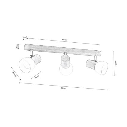 Kattovalaisin NEL 3xE27/15W/230V mänty - FSC-sertifioitu